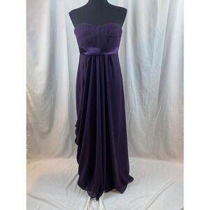 Women's Size 4 Long Strapless Chiffon Purple Bridesmaid Formal Dress Back Zipper